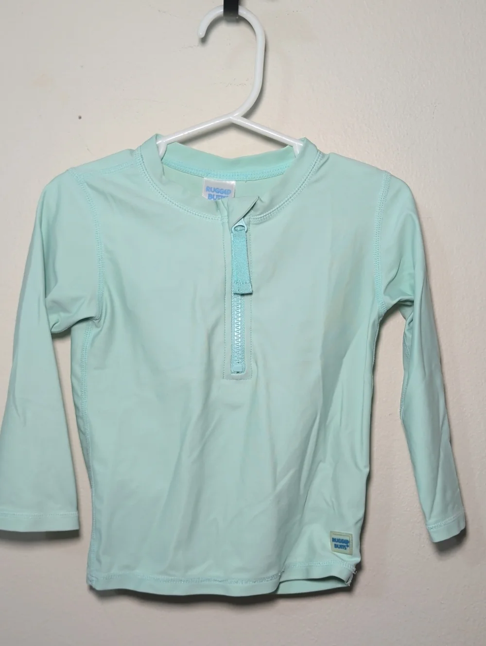 Rugged Butts Long Sleeve Rash Guard Mint Green Quarter Zip Swim Beach Size 2T
